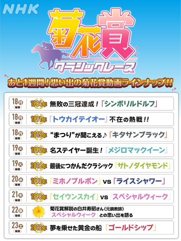 ウマ娘 で見覚えが Nhk大阪放送局 競馬 菊花賞の過去を振り返る動画ラインナップが ウマ娘 風に Game Watch