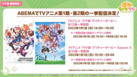 ウマ娘」、TVアニメ第1期・第2期がABEMAにて一挙配信決定！ - GAME Watch