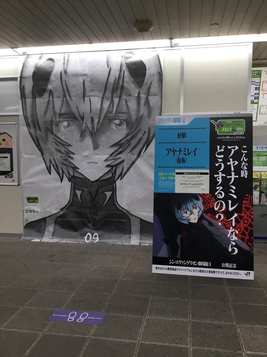 アヤナミレイ（仮称）を描いた巨大な鉛筆アート！ 千葉県柏駅の