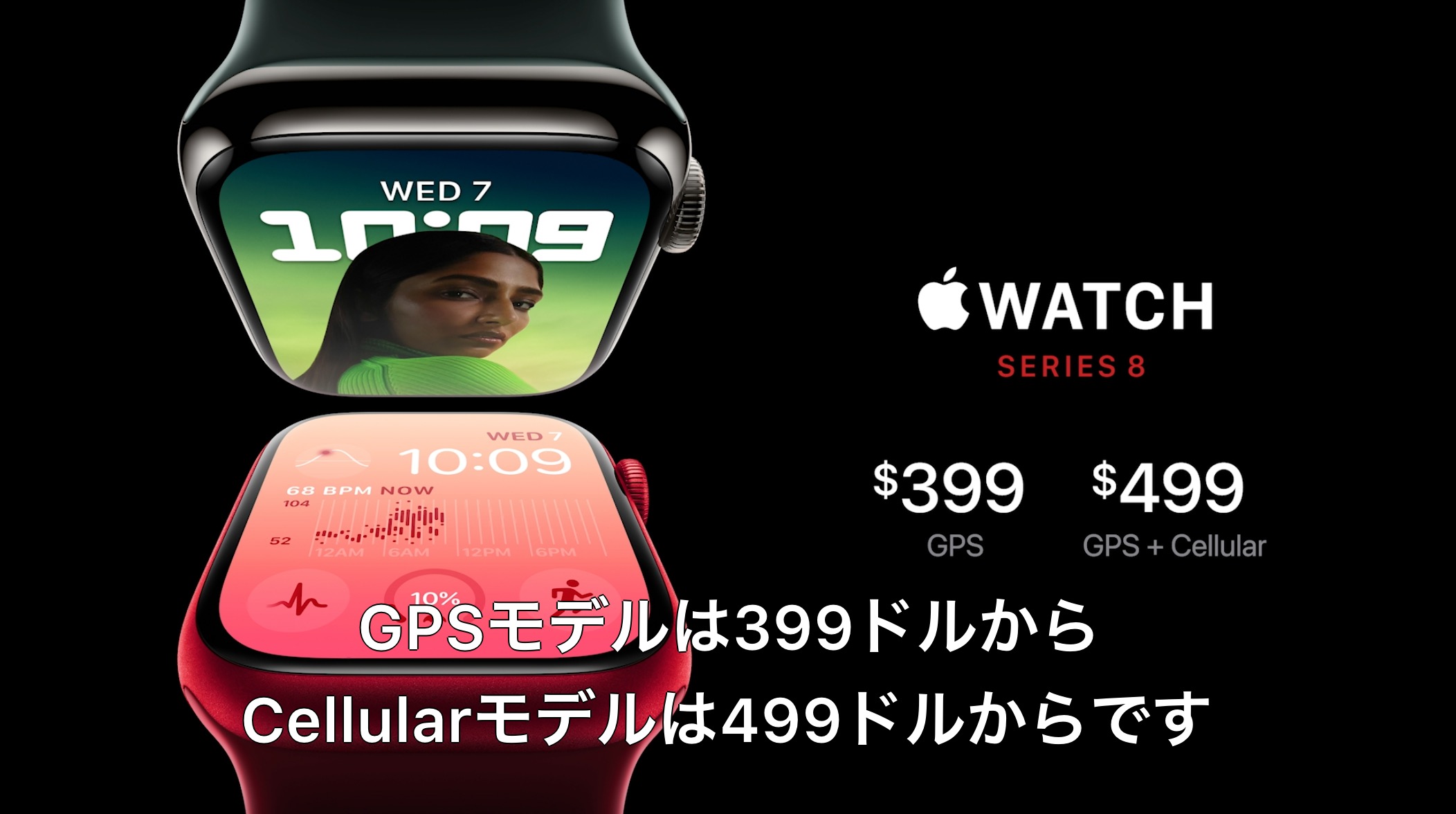 Apple Watch Series8」、価格はGPSモデルが399ドル、Cellularモデルが