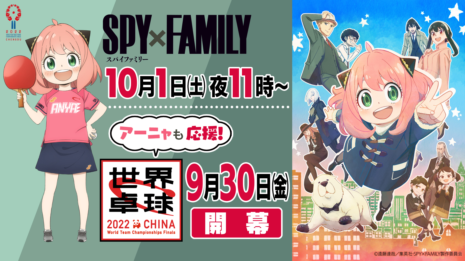 SPY×FAMILY」と世界卓球2022のコラボが決定！ アーニャの描き下ろし