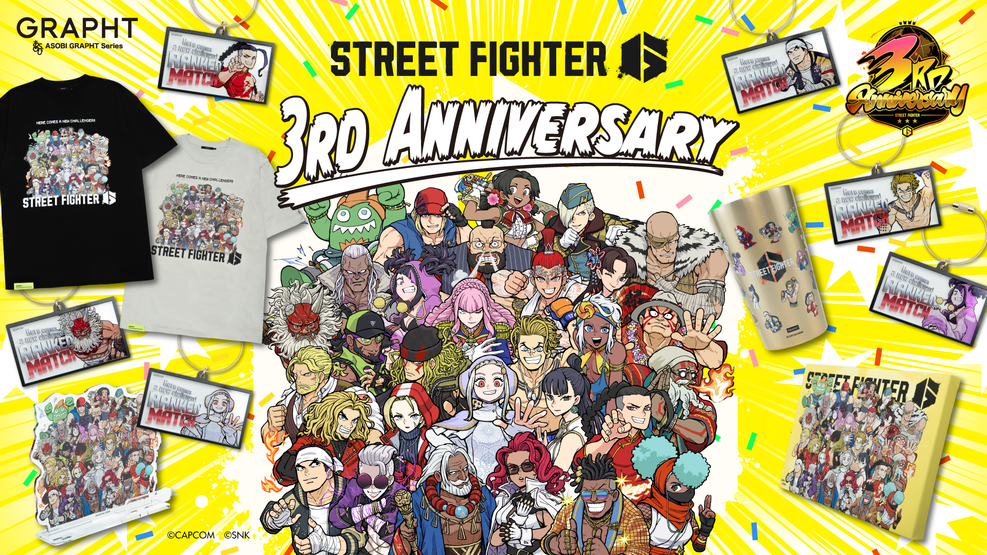 「スト6」×ASOBI GRAPHTコラボ第2弾、全30キャラ集合のグッズが東京ソラマチに登場 スト6×ASOBI GRAPHTコラボアイテム