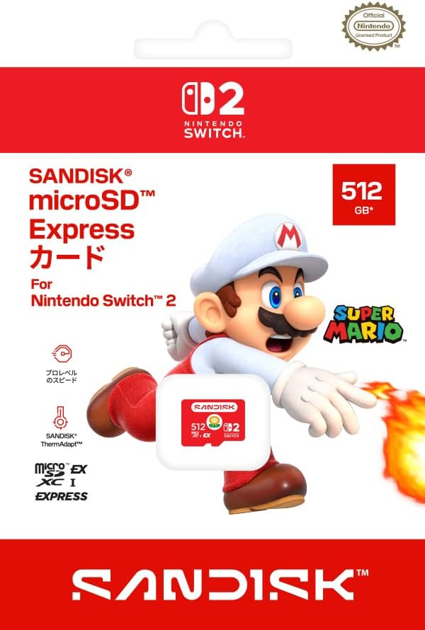 Switch2公式のサンディスク「microSD Expressカード」512GBモデルが10